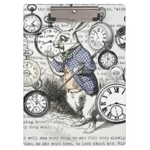 Weißes Kaninchen Alice Wunderland Uhren Kunst Klemmbrett