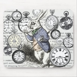 Weißes Kaninchen Alice Wunderland Uhren Kunst Mousepad