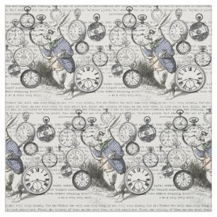 Weißes Kaninchen Alice Wunderland Uhren Kunst Stoff