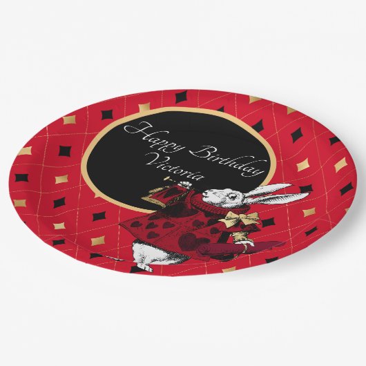 Weißes Kaninchen am Roten Geburtstag Pappteller (Schrägansicht)