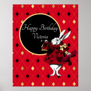 Weißes Kaninchen am Roten Geburtstag Poster