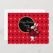 Weißes Kaninchen am Roten Geburtstag Postkarte (Vorne/Hinten)