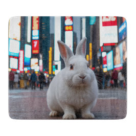 Weißes Kaninchen auf dem Times Square Schneidebrett