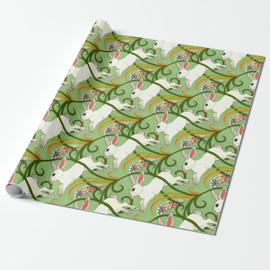 Weißes Kaninchen auf grüner geteerter Wohngestaltu Geschenkpapier (Ungerollt)