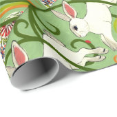 Weißes Kaninchen auf grüner geteerter Wohngestaltu Geschenkpapier (Rolleneckpunkt)