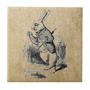 Weißes Kaninchen auf Jute Fliese