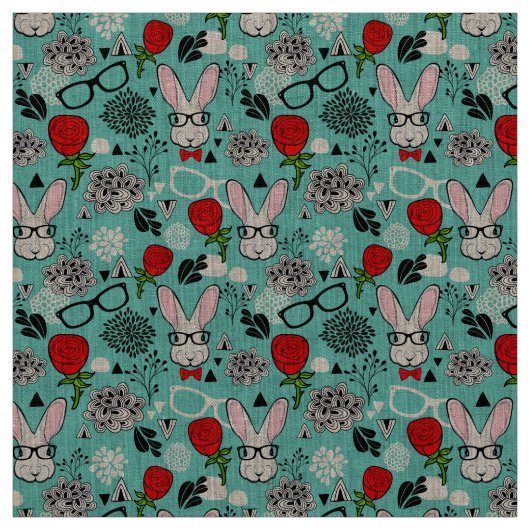 Weißes Kaninchen bei Rose Stoff (Muster)