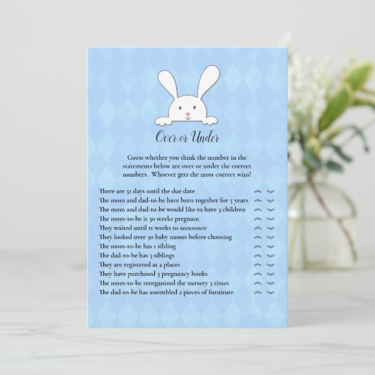 Weißes Kaninchen Blau unter Duschvorhang Einladung (Stehend Vorderseite)