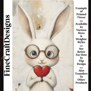 Weißes Kaninchen, Brille und ein rotes Herz BY3 De Seidenpapier