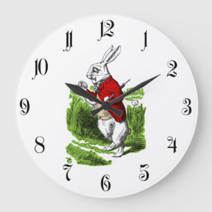 Weißes Kaninchen, das die Uhr ansieht. Illustratio