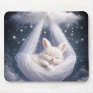 Weißes Kaninchen, das in einer Tüll-Hängematte hän Mousepad