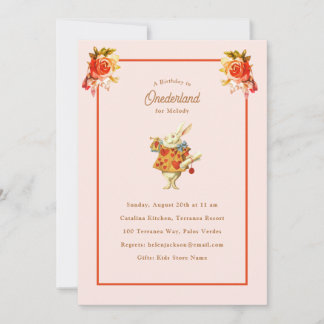 Weißes Kaninchen Herald Alice in Onederland Geburt Einladung