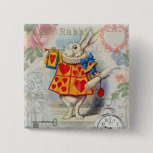 Weißes Kaninchen Herz Alice Classic Button (Vorderseite)