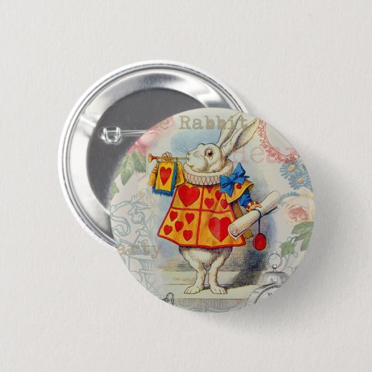 Weißes Kaninchen Herz Alice Classic Button (Vorne & Hinten)