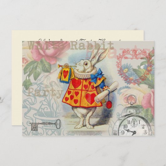 Weißes Kaninchen Herz Alice Classic Einladung (Vorne/Hinten)