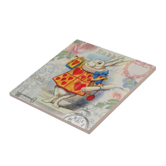 Weißes Kaninchen Herz Alice Classic Fliese (Seite)