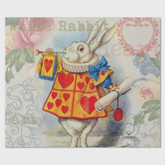 Weißes Kaninchen Herz Alice Classic Geschenkpapier (Flach)