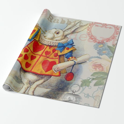 Weißes Kaninchen Herz Alice Classic Geschenkpapier (Ungerollt)