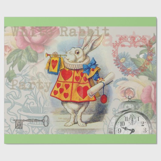 Weißes Kaninchen Herz Alice Classic Geschenkpapier (Flach)