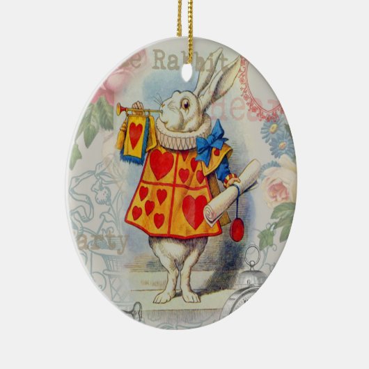 Weißes Kaninchen Herz Alice Classic Keramikornament (Rechts)