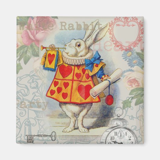 Weißes Kaninchen Herz Alice Classic Magnet (Vorne)
