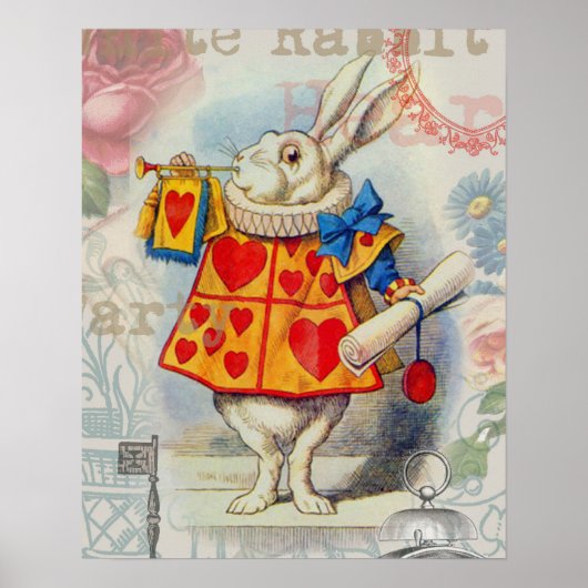 Weißes Kaninchen Herz Alice Classic Poster (Vorne)