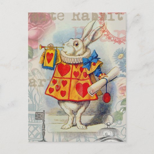 Weißes Kaninchen Herz Alice Classic Postkarte (Vorderseite)