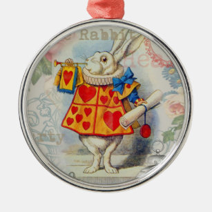 Weißes Kaninchen Herz Alice Classic Silbernes Ornament