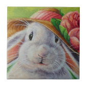 Weißes Kaninchen im Frühling Bonnet Wasserfarbene Fliese (Vorderseite)