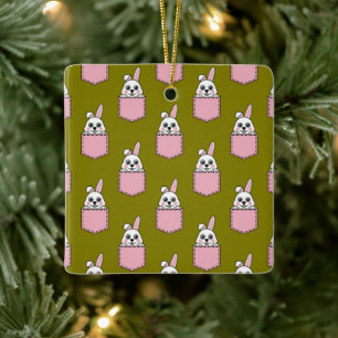 Weißes Kaninchen im rosa Taschenmuster Keramikornament
