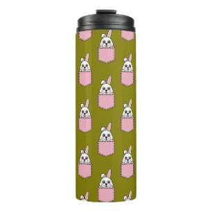 Weißes Kaninchen im rosa Taschenmuster Thermosbecher