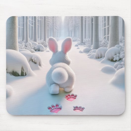 Weißes Kaninchen in einem Winterwald Mousepad (Vorne)