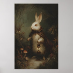 Weißes Kaninchen in Weste mit Taschenuhr, Gothic Poster