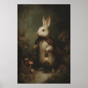 Weißes Kaninchen in Weste mit Taschenuhr, Gothic Poster