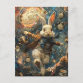 Weißes Kaninchen läuft spät Postkarte (Vorderseite)