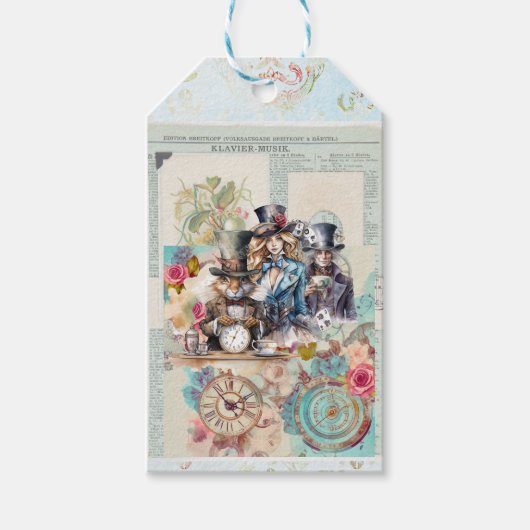 Weißes Kaninchen, Mad Hatter und Alice in den Top  Geschenkanhänger (Vorderseite)