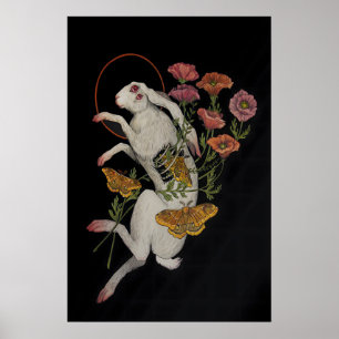 Weißes Kaninchen mit Mohnblumen- Giclee-Druck von Poster