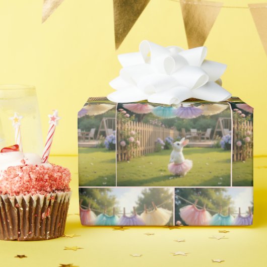 Weißes Kaninchen mit rosa Tutu Geschenkpapier (Geburtstagsparty)