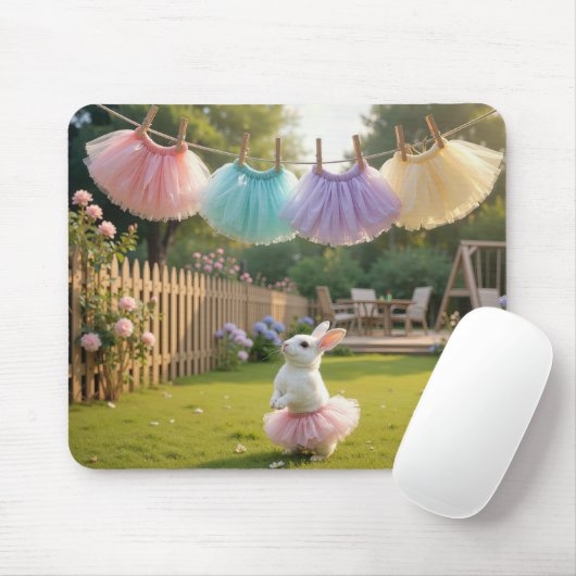 Weißes Kaninchen mit rosa Tutu Mousepad (Mit Mouse)