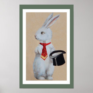 Weißes Kaninchen mit Tophat Poster
