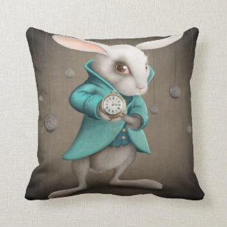 weißes Kaninchen mit Uhr Kissen