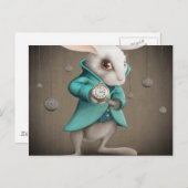 weißes Kaninchen mit Uhr Postkarte (Vorne/Hinten)