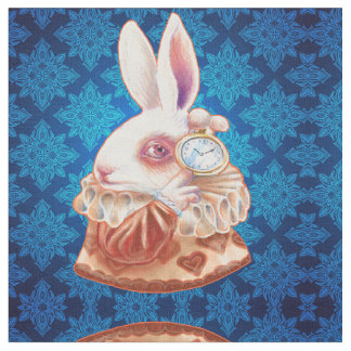 Weißes Kaninchen-Popsurrealism-Illustrationsgewebe Stoff