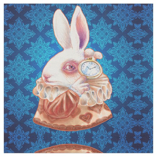 Weißes Kaninchen-Popsurrealism-Illustrationsgewebe Stoff (Nahaufnahme)