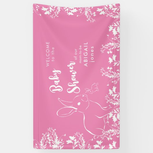Weißes Kaninchen Rosa Blütendusche Banner (Vertikal)