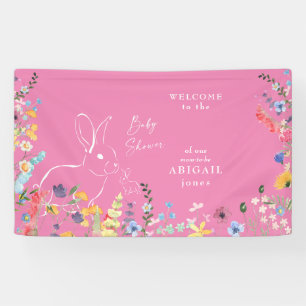 Weißes Kaninchen Rosa Wildblumen Kinderdusche Banner
