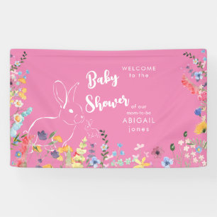 Weißes Kaninchen Rosa Wildblumen Kinderdusche II Banner