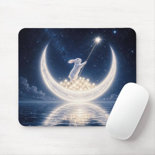 Weißes Kaninchen sammelt Sterne Mousepad (Mit Mouse)