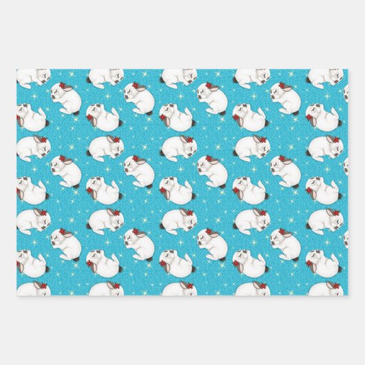 Weißes Kaninchen Schlafen im dunkelblauen Hintergr Geschenkpapier Set (Vorderseite 3)