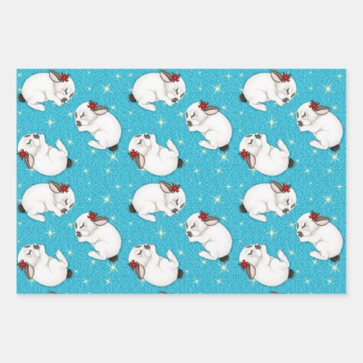Weißes Kaninchen Schlafen im dunkelblauen Hintergr Geschenkpapier Set (Vorderseite 2)